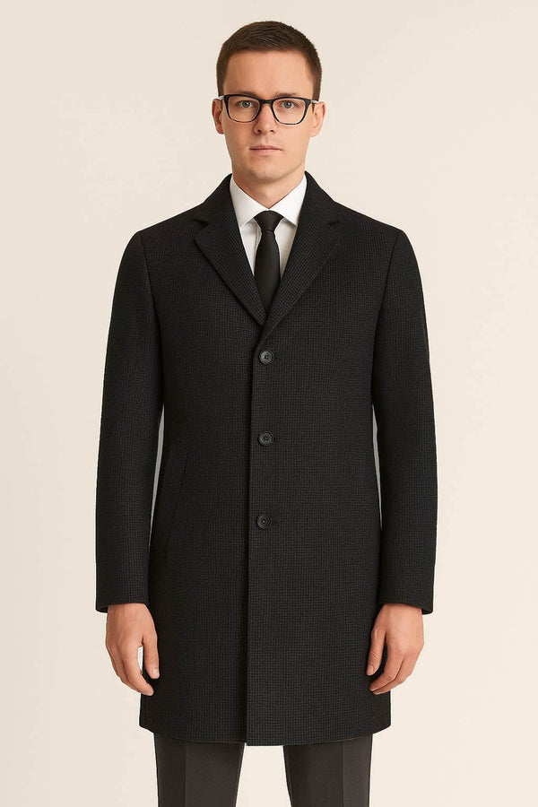 Daniel Grahame Mens Osbourne Overcoat Houndstooth Charcoal Northern