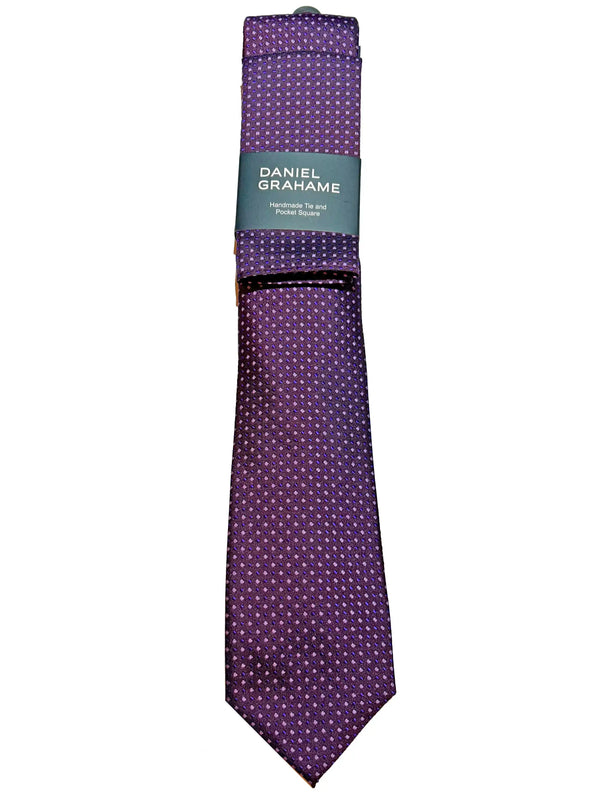 Daniel Grahame Mens Tie & Pocket Square Set TP2290-75 Purple Northern