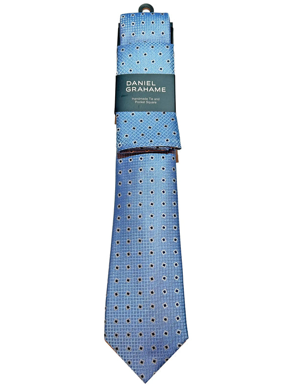 Daniel Grahame Mens Tie & Pocket Square Set TP2368-24 Blue Northern