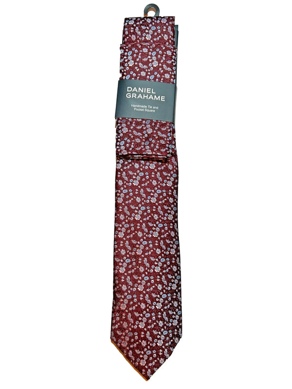 Daniel Grahame Mens Tie & Pocket Square Set TP2373-66 Burgundy