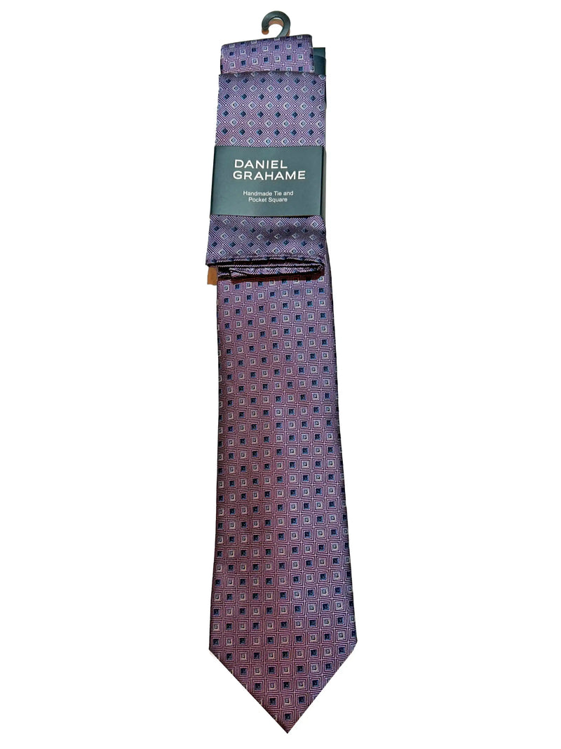 Daniel Grahame Mens Tie & Pocket Square Set TP2376-74 Purple Northern