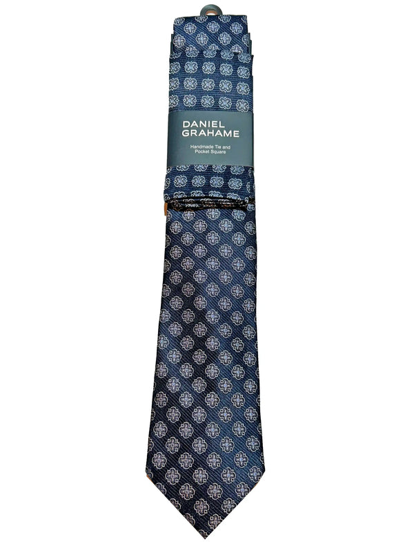 Daniel Grahame Mens Tie & Pocket Square Set TP2384-78 Navy Northern