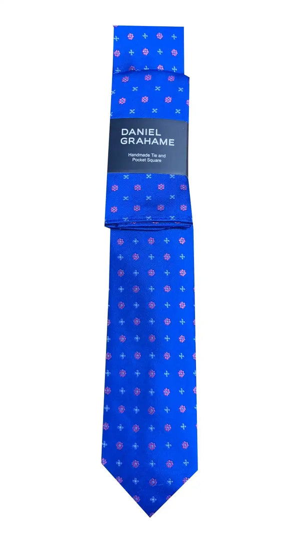 Daniel Grahame Tie & Pocket Square Set Blue Ballynahinch Northern