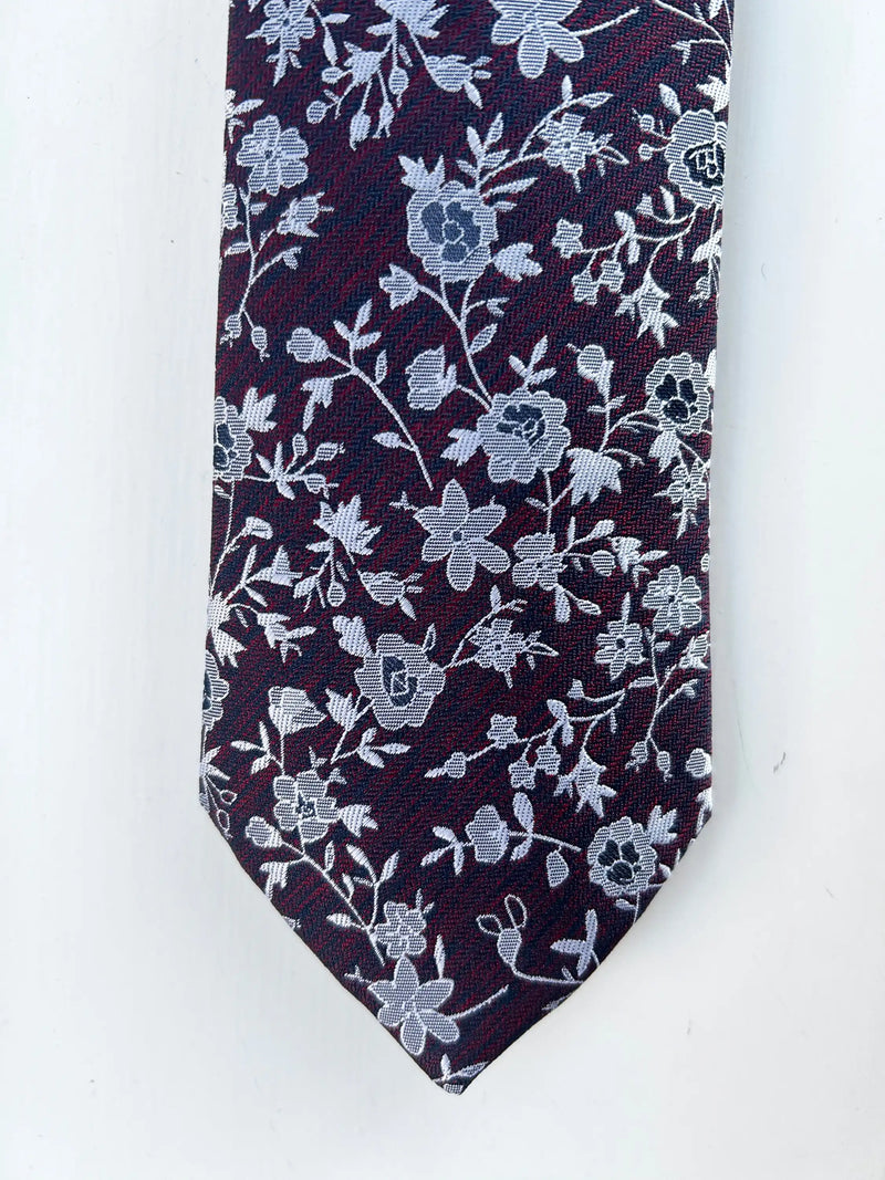 Daniel Grahame Tie & Pocket Square Set Burgundy/Navy Floral Northern