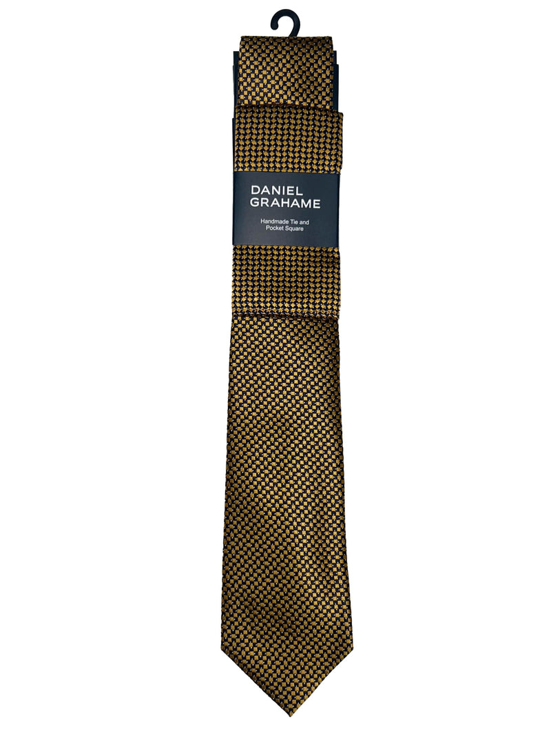 Daniel Grahame Tie & Pocket Square Set Yellow Gold/Navy Northern