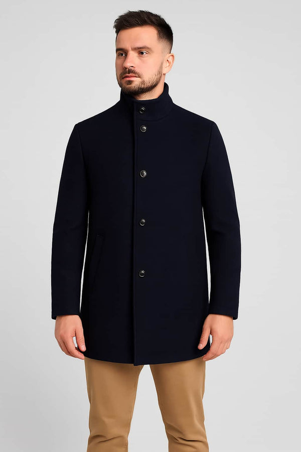 Daniel Grahame Watson Mid Length Wool Overcoat Navy Northern Ireland