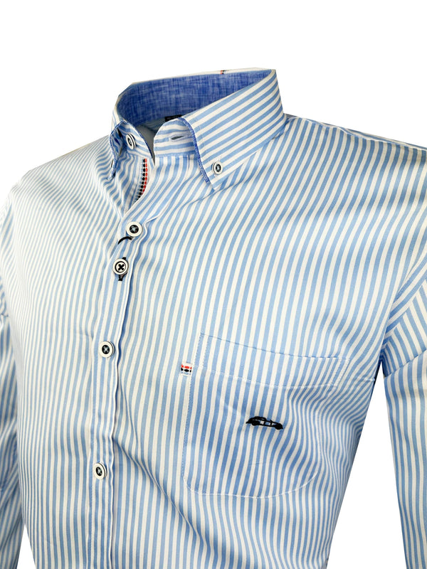 Dario Beltran Mens Alevaro Shirt Stripe Blue Northern Ireland Belfast