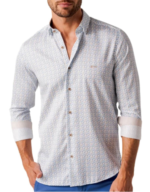 Dario Beltran Mens Durin Shirt White/Blue Floral Northern Ireland