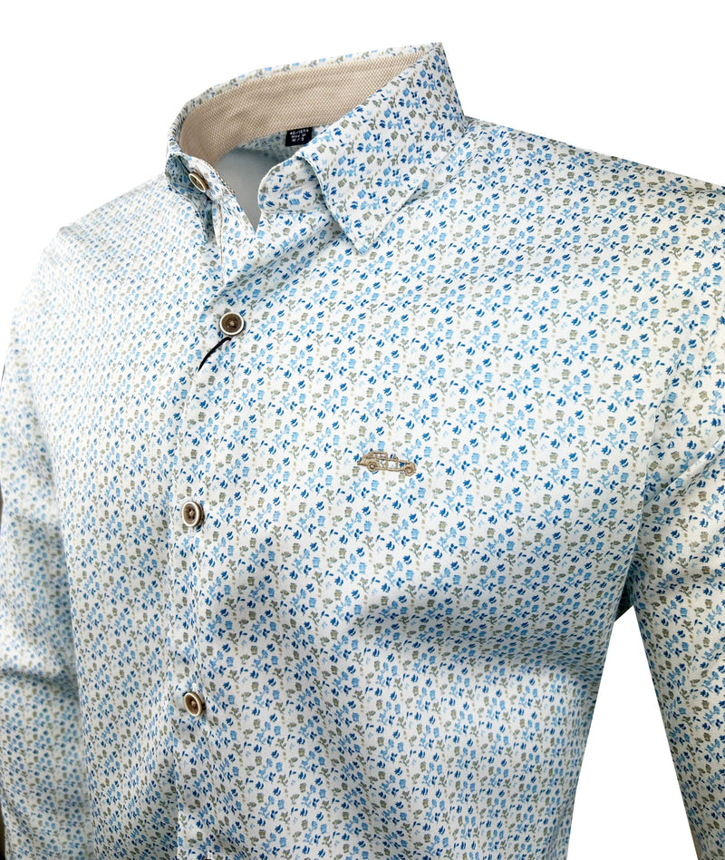 Dario Beltran Mens Durin Shirt White/Blue Floral Northern Ireland