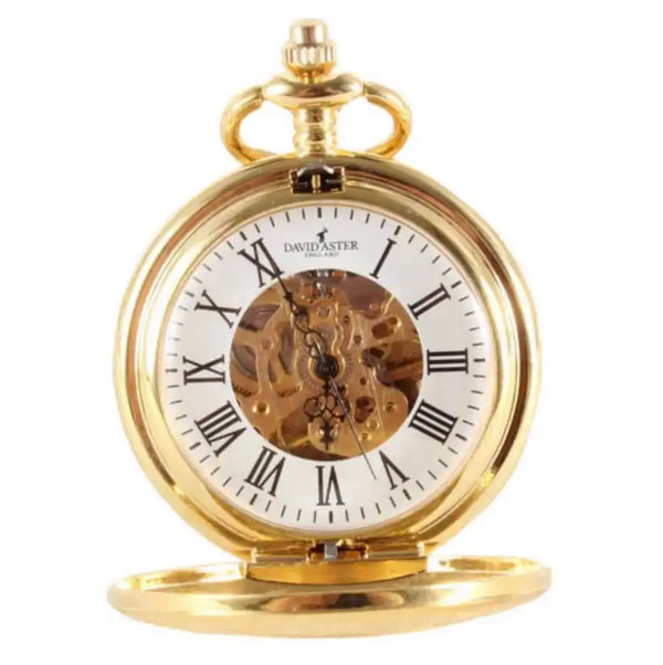 David Aster Gold Patterned Half Hunter Mechanical Pocket Watch