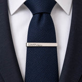 David Aster Half Engraved Leaf Design Rhodium Plated SIlver Tie Slide