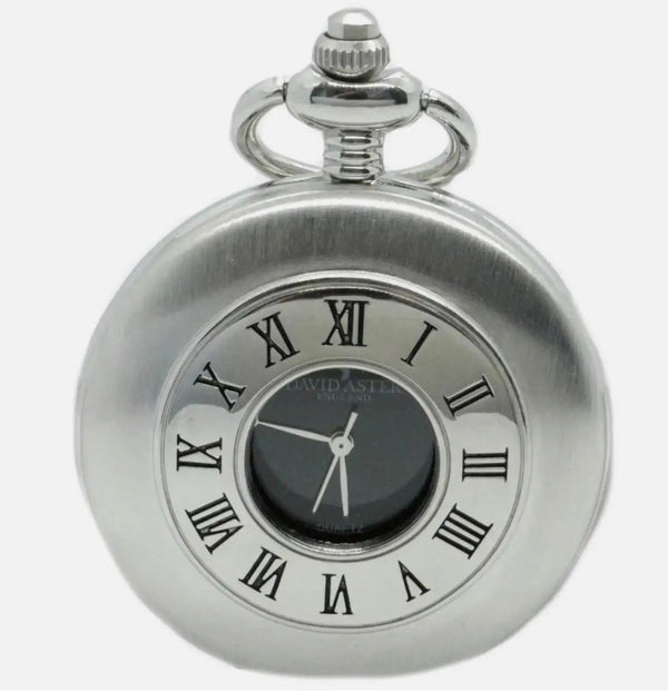 David Aster Quartz Half Hunter Pocket Watch - Silver/Black Northern