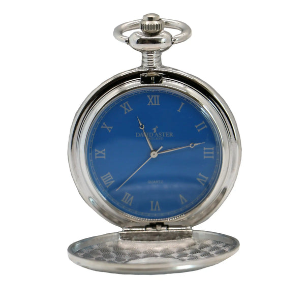 David Aster Silver & Blue Quartz Half Hunter Pocket Watch Northern