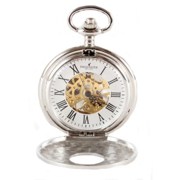 DAVID ASTER SILVER PATTERNED HALF HUNTER MECHANICAL POCKET WATCH