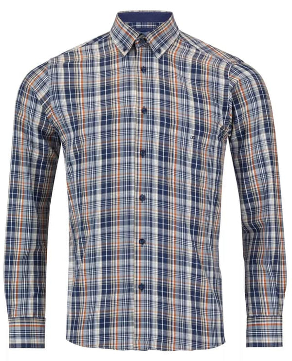 DG’s Drifter Mens Casual Check Shirt Navy & Orange Northern Ireland