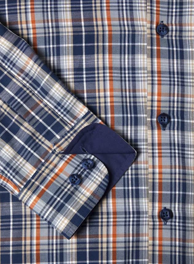 DG’s Drifter Mens Casual Check Shirt Navy & Orange Northern Ireland