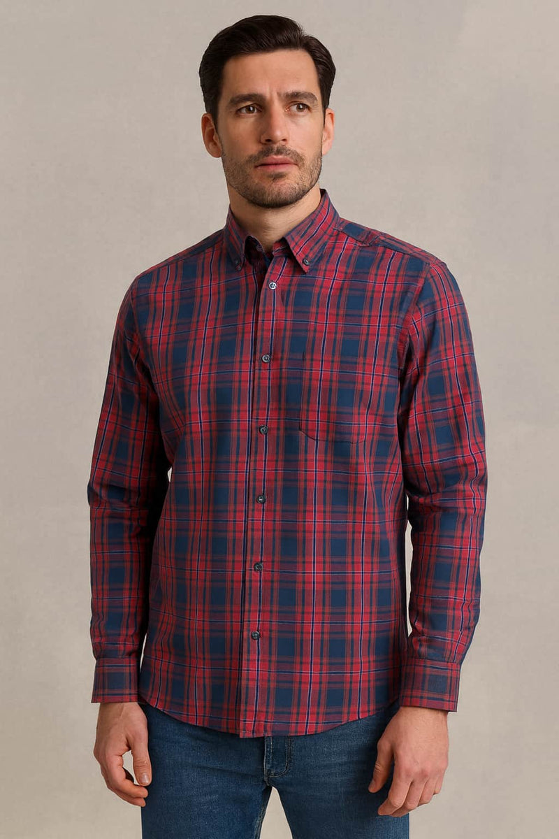 DG’s Drifter Mens Casual Check Shirt Wine/Navy Northern Ireland