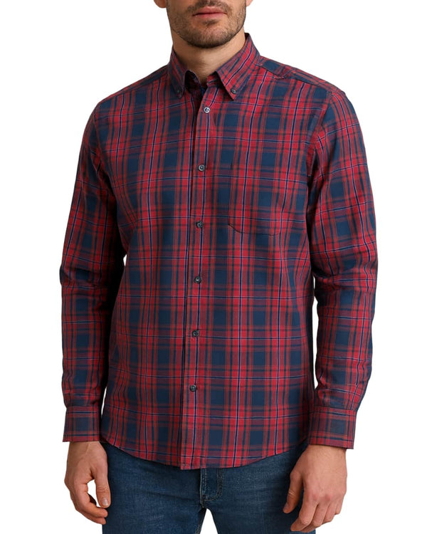 DG’s Drifter Mens Casual Check Shirt Wine/Navy Northern Ireland