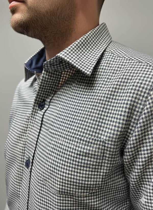 DG’s Drifter Mens Casual Houndstooth Shirt Navy & White Northern