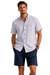 DG’s Drifter Mens Short Sleeve Oxford Shirt Red,Blue White Stripe
