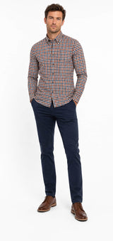 DG’s Drifter Regular Fit Long Sleeve Check Brown & Navy Shirt