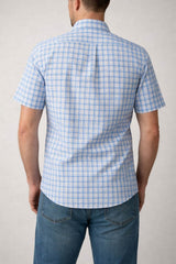 DG’s Drifter Short Sleeve Shirt Sky Blue/Beige Check Northern Ireland