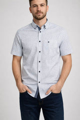 DG’s Drifter Short Sleeve Shirt White/Blue Geometric Print Northern