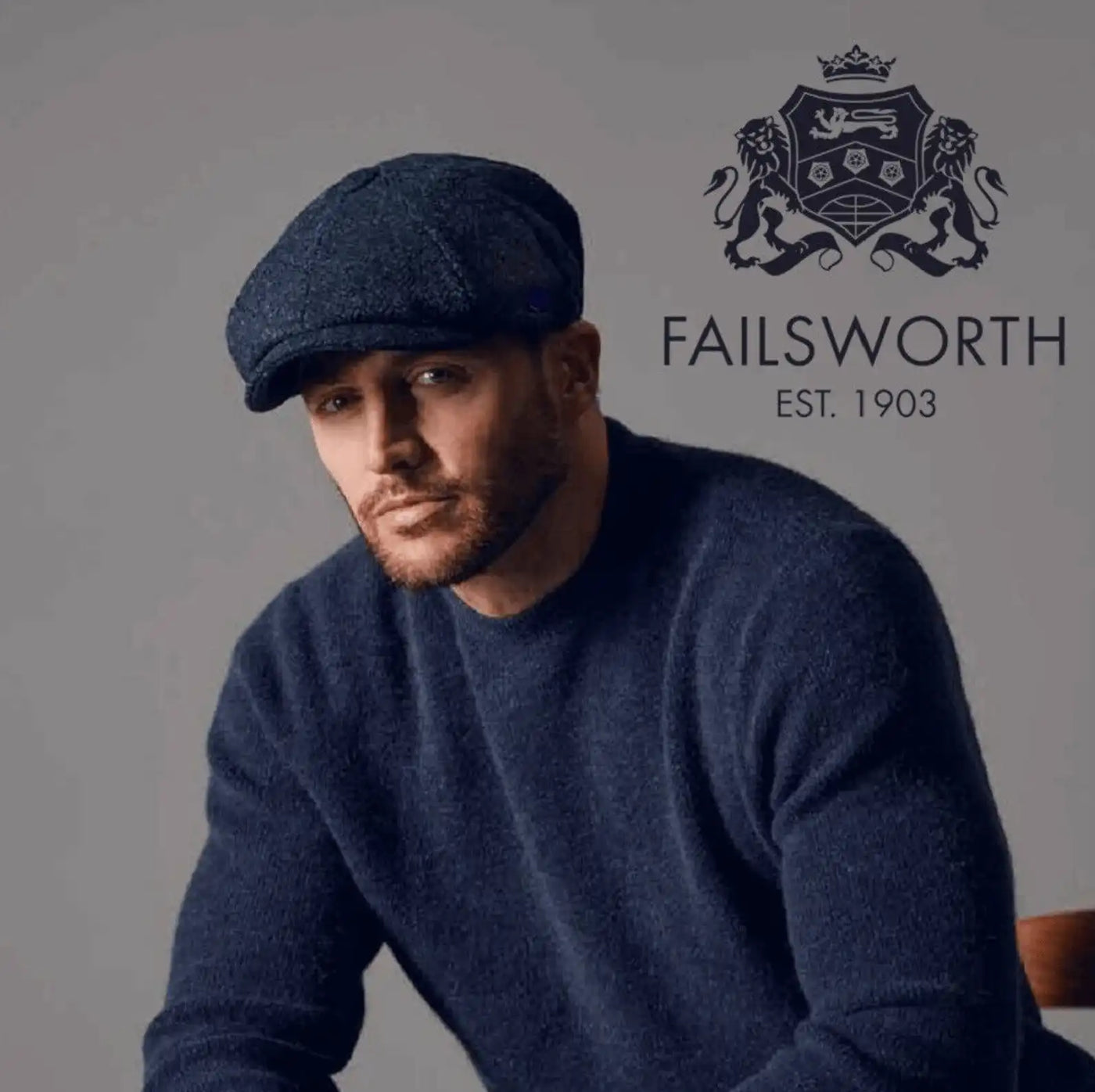 Failsworth Carloway Harris Tweed Newsboy Cap Navy