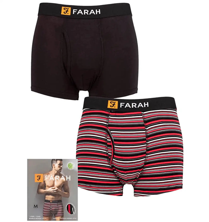 Farah 2 Pack Bamboo Boxer Trunks Black Red Stripe