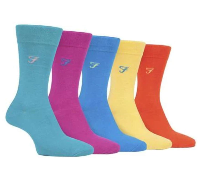 Farah Mens 5 Pack Bamboo Socks Bright Colourburst 6-11 UK Northern
