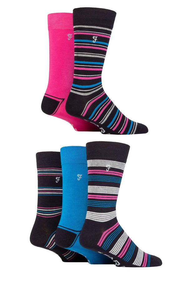 Farah Mens 5 Pack Bamboo Socks Dark Navy/Cerise Northern Ireland