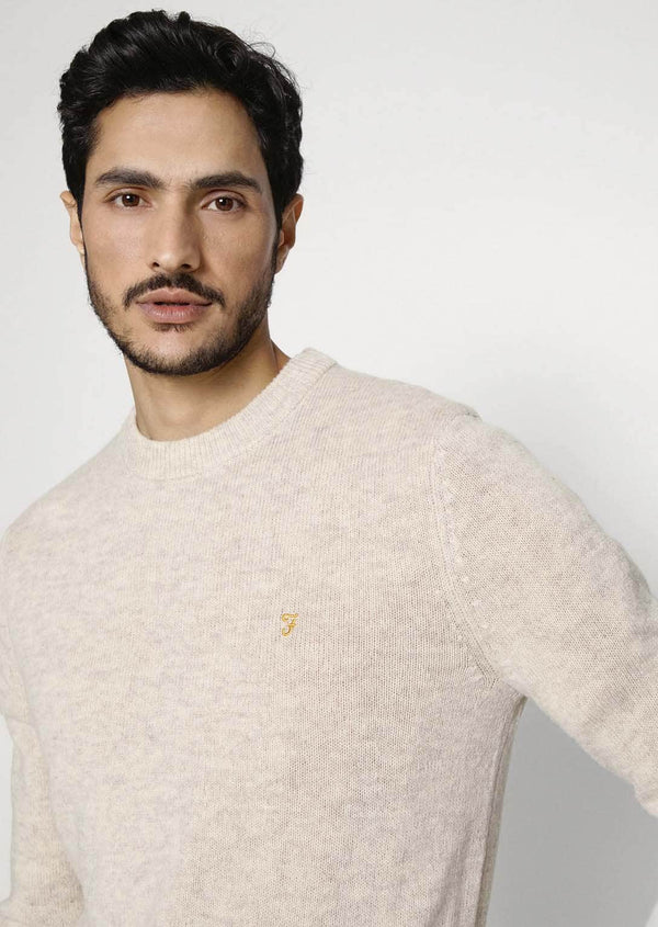 Farah Birchall Crew Neck Lambswool Jumper Straw Beige - 