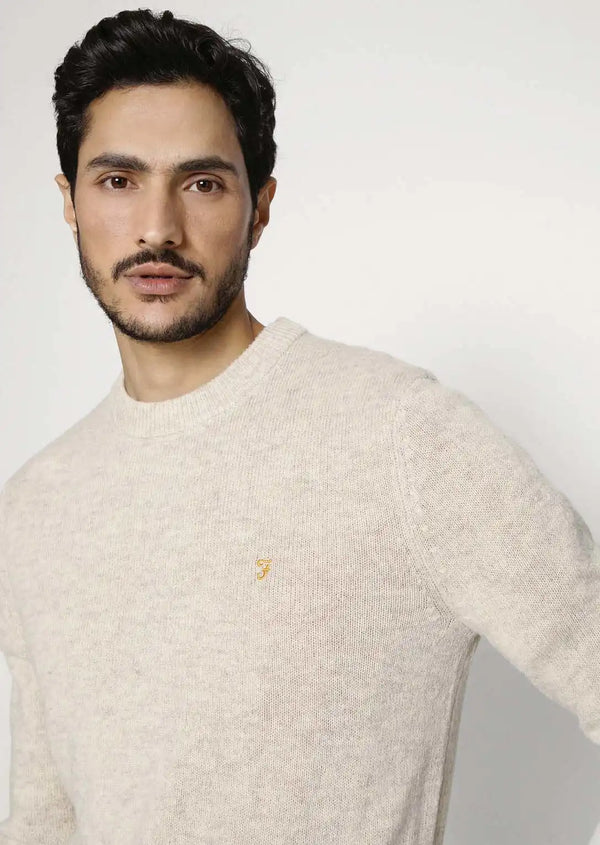 Farah Birchall Crew Neck Lambswool Jumper Straw Beige - 