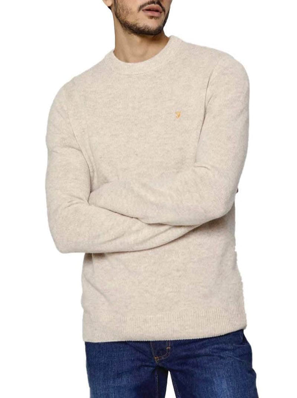 Farah Birchall Crew Neck Lambswool Jumper Straw Beige - 
