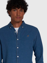 Farah Men’s Brewer Long Sleeve Denim Shirt Mid Indigo Blue Northern