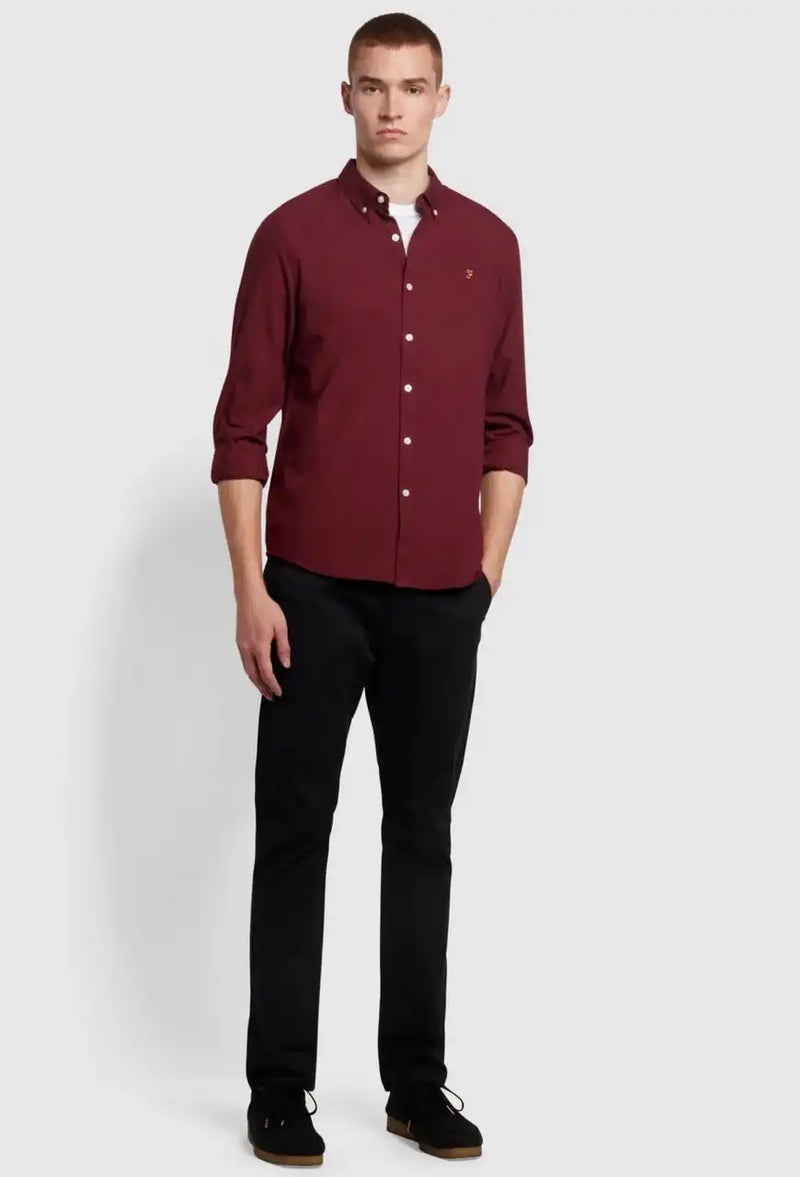 Farah Mens Brewer Oxford Shirt f4wsb060gp-507 Bordeaux Burgundy