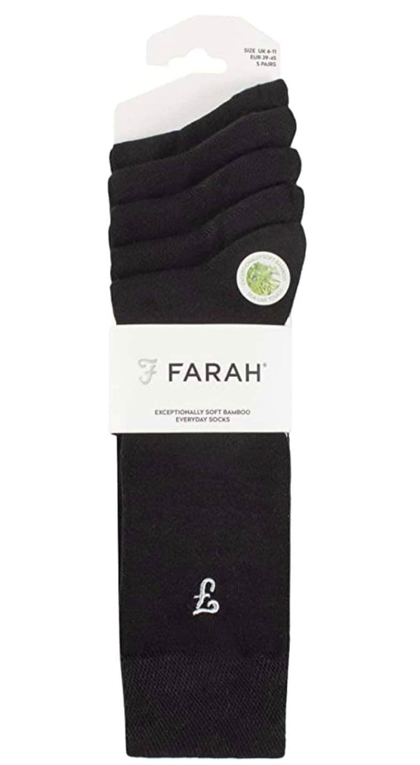 Farah Men’s Socks Plain Bamboo 5 Pack Black - Socks