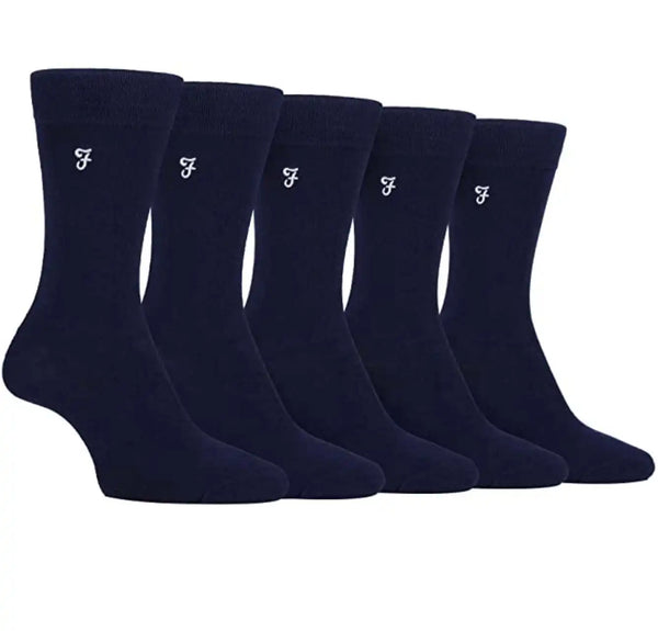 Farah Men’s Socks Plain Bamboo 5 Pack Navy - Socks