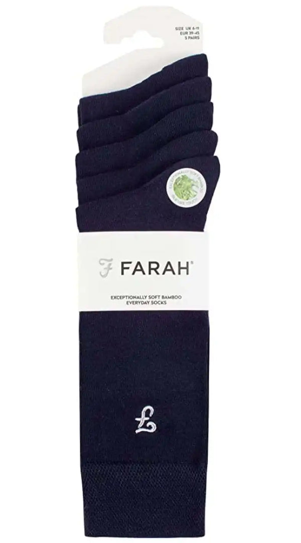 Farah Men’s Socks Plain Bamboo 5 Pack Navy - Socks