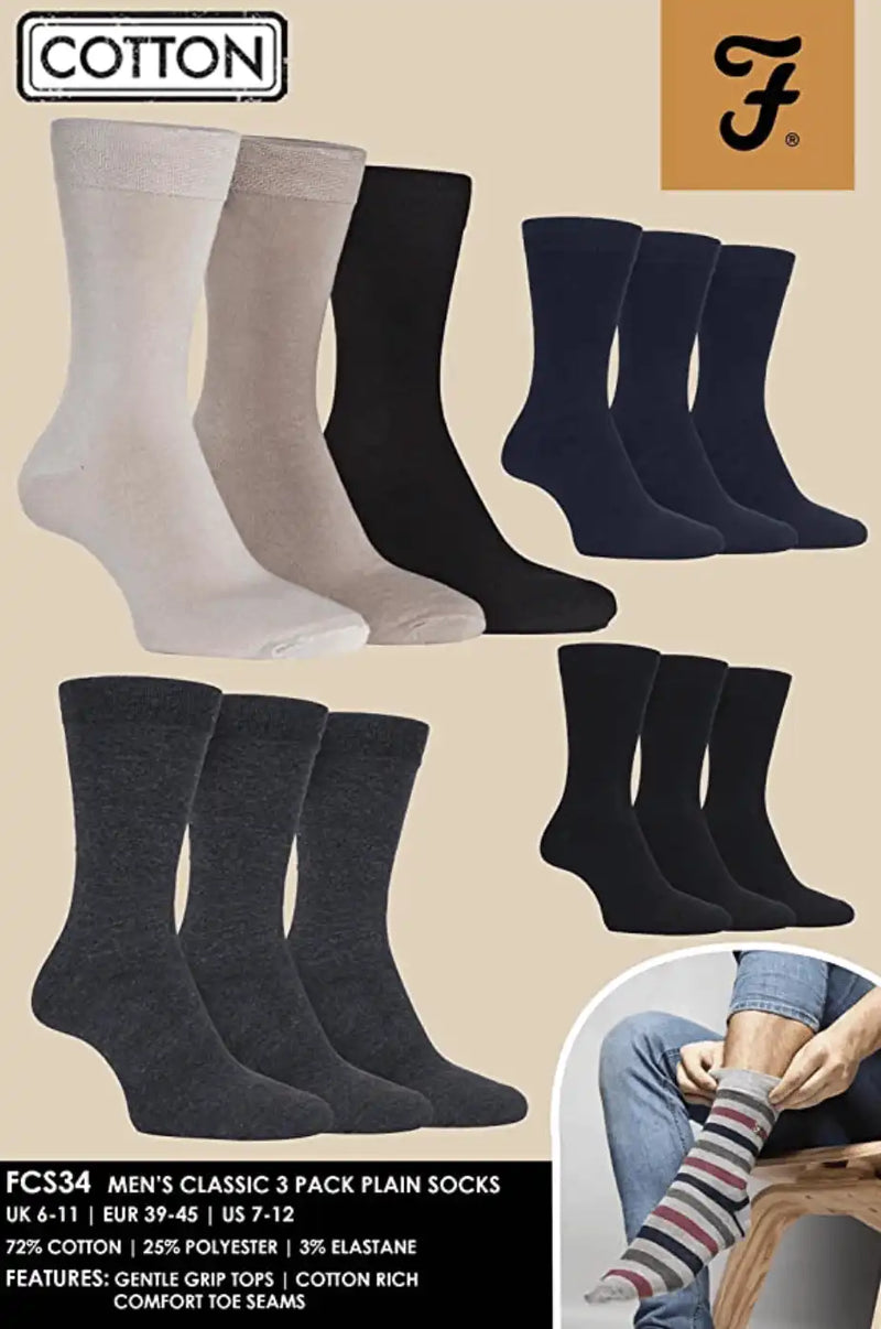 Farah Plain Cotton Socks 3 Pack Navy