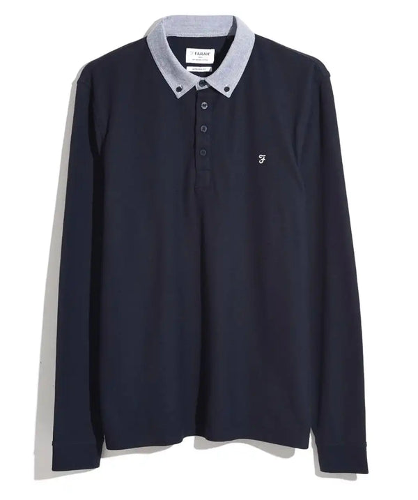 Farah Tottenham Oxford Collar Long Sleeve Polo Shirt FAKD015 Navy