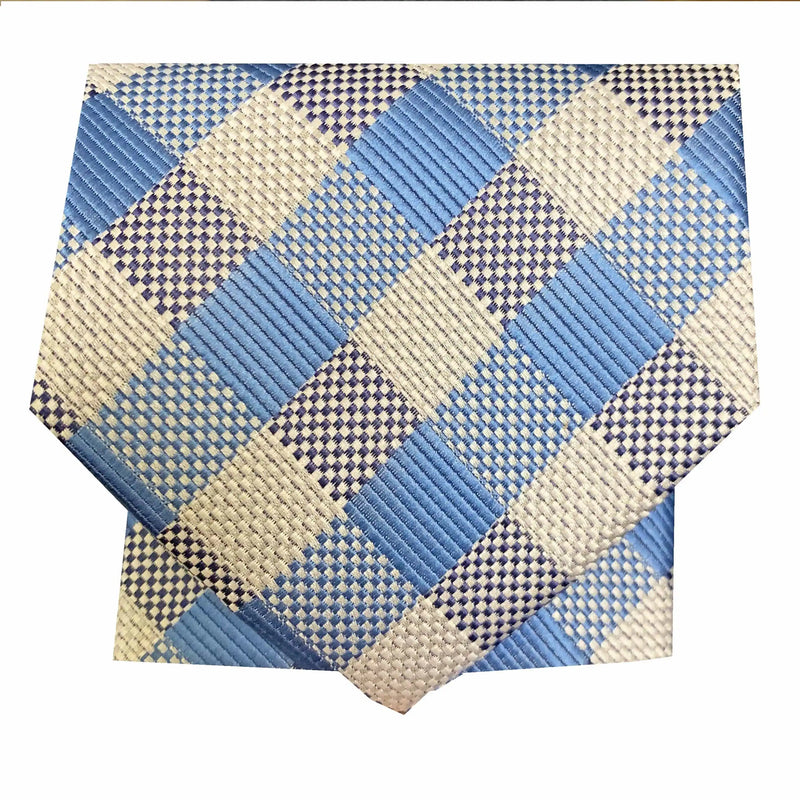 Folkspeare Light Blue And Silver Repeated Check Classic Tie