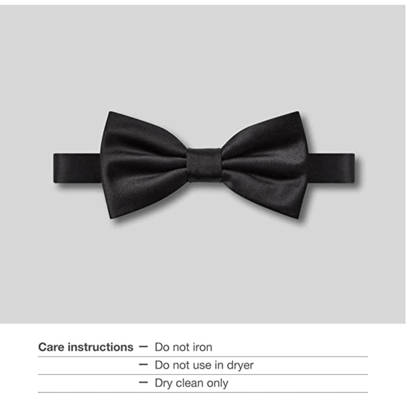 Folkspeare Men’s Satin Bow Tie Plain Black - Adjustable Band