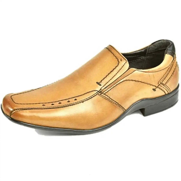 Front Cannon Tan Leather Slip On Dress Shoes - Shoes