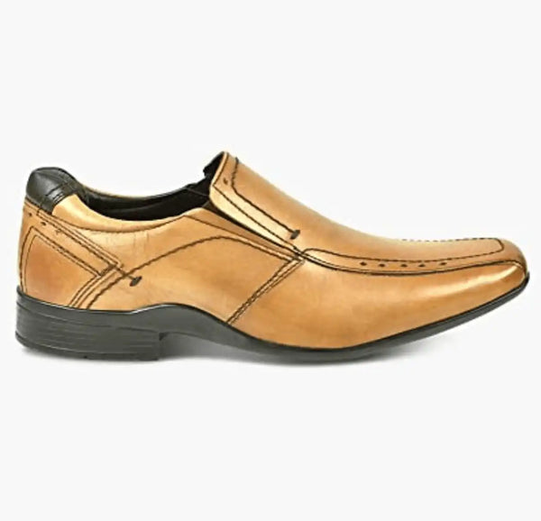 Front Cannon Tan Leather Slip On Dress Shoes