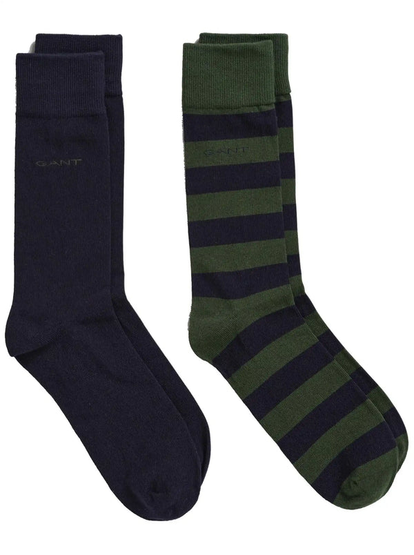 GANT 2-Pack Barstripe & Solid Socks Storm Green - Socks