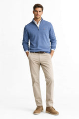 GANT Classic Cotton Half Zip Sweater Denim Blue Melange Northern