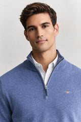 GANT Classic Cotton Half Zip Sweater Denim Blue Melange Northern