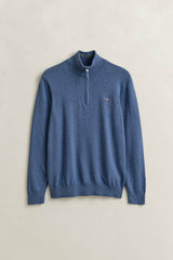 GANT Classic Cotton Half Zip Sweater Denim Blue Melange Northern