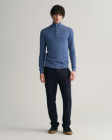 GANT Cotton Pique Half Zip Sweater Denim Blue Melange Northern